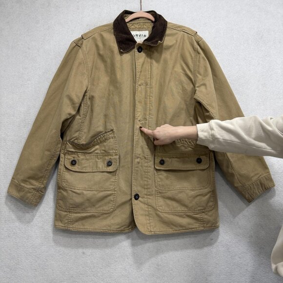 Orvis Jacket Mens Large Beige Canvas Field Coat Quilted Lined Outdoor Workwear - Picture 4 of 16